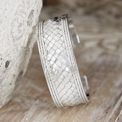 Alternate image for Hand Woven Sterling Silver Cuff Bracelet Pandan Weaving