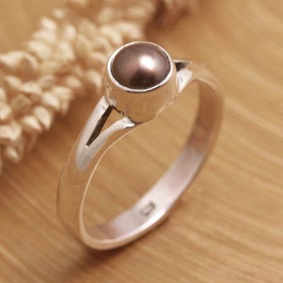 Alternate image for Sterling Silver Solitaire Ring with Brown Cultured Pearl Petite Chic