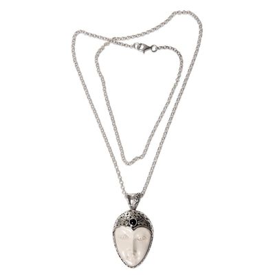 Alternate image for Balinese Pendant Necklace of Carved Bone, Garnet and Silver Lady Warrior