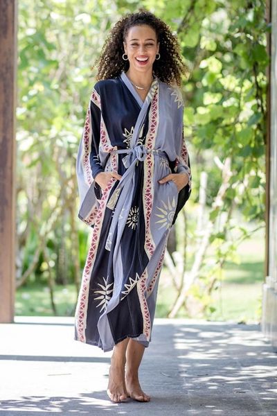 Alternate image for Belted Batik Rayon Robe from Bali Chakra Burst
