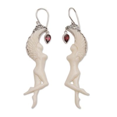 Alternate image for Garnet and Bone Angel Dangle Earrings from Bali Dancing Angels