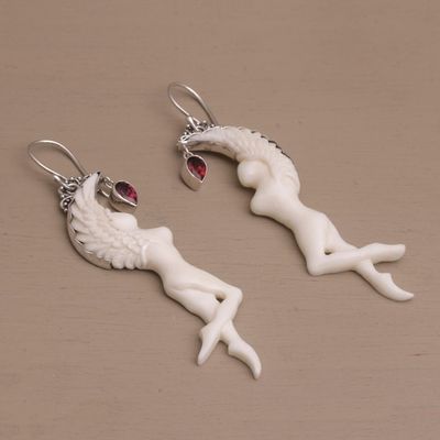 Alternate image for Garnet and Bone Angel Dangle Earrings from Bali Dancing Angels