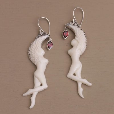 Alternate image for Garnet and Bone Angel Dangle Earrings from Bali Dancing Angels