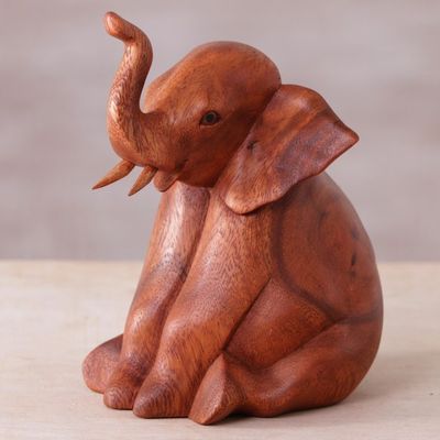 Alternate image for Hand Carved Suar Wood Baby Elephant Sculpture Elephant Child