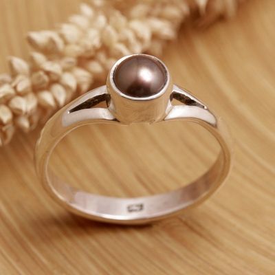 Alternate image for Sterling Silver Solitaire Ring with Brown Cultured Pearl Petite Chic