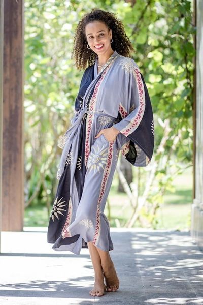 Alternate image for Belted Batik Rayon Robe from Bali Chakra Burst