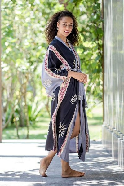 Alternate image for Belted Batik Rayon Robe from Bali Chakra Burst
