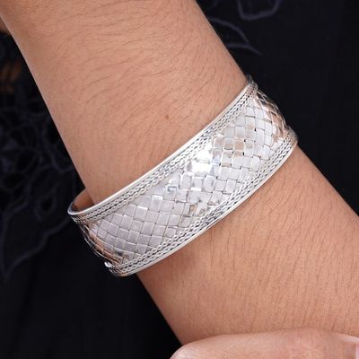 Alternate image for Hand Woven Sterling Silver Cuff Bracelet Pandan Weaving
