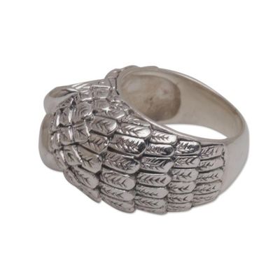 Alternate image for Bali Handmade Sterling Silver Owl Ring with Blue Topaz Eyes Gazing Owl