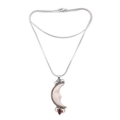 Alternate image for Garnet and Bone Crescent Moon Pendant Necklace from Bali Natural Moonlight