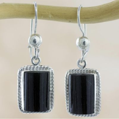 Alternate image for Handmade Guatemalan Black Jade Earrings Night Monument