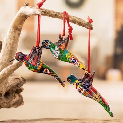 Alternate image for 6 Ceramic Ornaments Hummingbird Handcrafted in Guatemala Guatemalan Hummingbirds