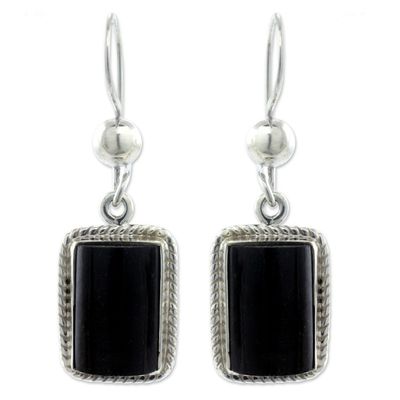 Alternate image for Handmade Guatemalan Black Jade Earrings Night Monument