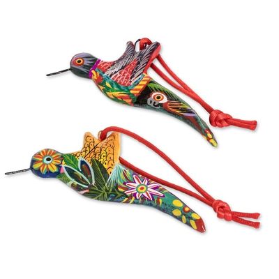 Alternate image for 6 Ceramic Ornaments Hummingbird Handcrafted in Guatemala Guatemalan Hummingbirds