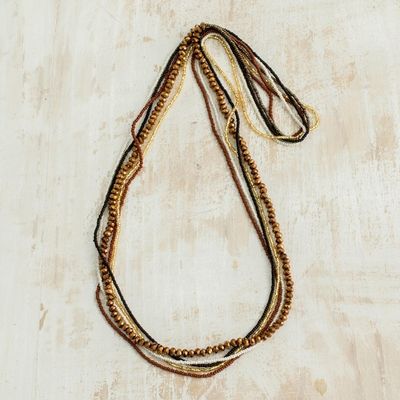 Alternate image for Earth Tones and Black Beaded Necklaces Set of 5 Golden Ethereal Fusion