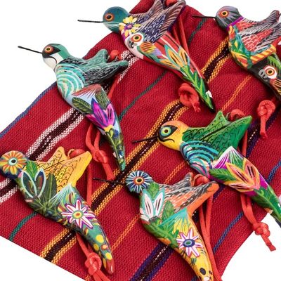 Alternate image for 6 Ceramic Ornaments Hummingbird Handcrafted in Guatemala Guatemalan Hummingbirds