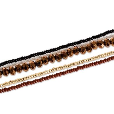 Alternate image for Earth Tones and Black Beaded Necklaces Set of 5 Golden Ethereal Fusion