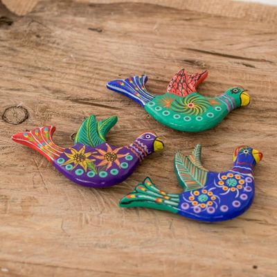 Alternate image for 3 Dove Ceramic Magnets with Hand-Painted Floral Accents Cheerful Doves