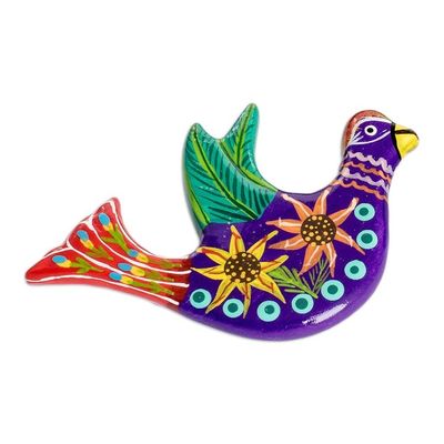 Alternate image for 3 Dove Ceramic Magnets with Hand-Painted Floral Accents Cheerful Doves