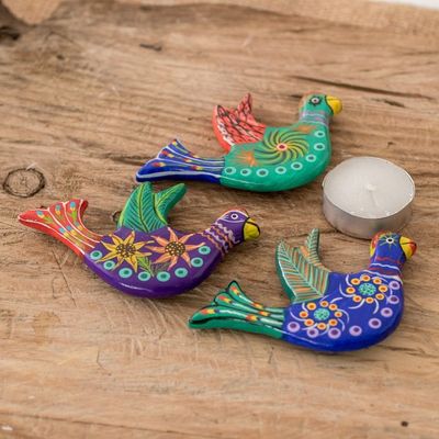 Alternate image for 3 Dove Ceramic Magnets with Hand-Painted Floral Accents Cheerful Doves