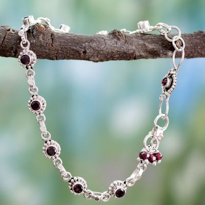 Alternate image for Indian Ankle Jewelry with Garnet and Sterling Silver Scarlet Sun Blossoms