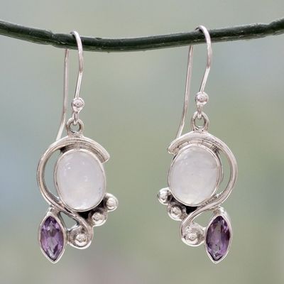 Alternate image for Rainbow Moonstone Earrings with Amethyst And Silver Yours Forever