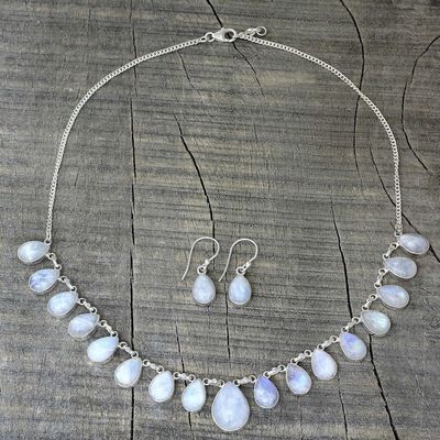 Alternate image for Rainbow Moonstone Jewelry Set Necklace and Earrings Lovely Morning
