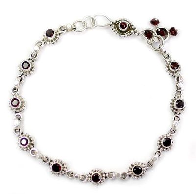 Alternate image for Indian Ankle Jewelry with Garnet and Sterling Silver Scarlet Sun Blossoms
