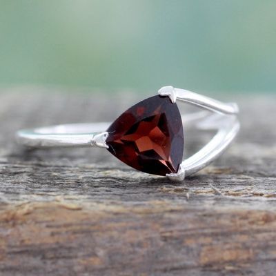 Alternate image for Triangle-Cut Natural Garnet Solitaire Ring from India Mystic Triangle