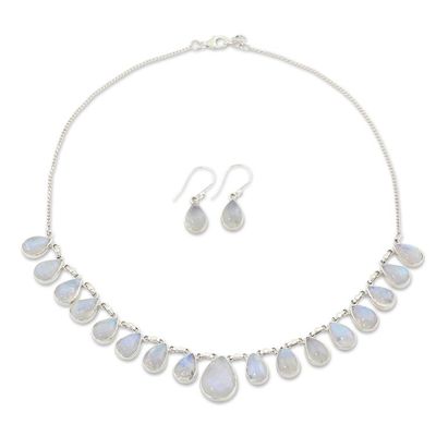 Alternate image for Rainbow Moonstone Jewelry Set Necklace and Earrings Lovely Morning