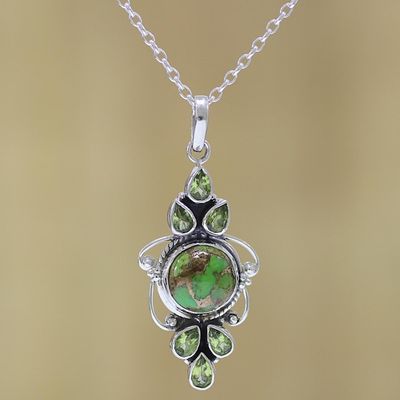 Alternate image for Peridot and Composite Turquoise Pendant Necklace from India Glittering Green