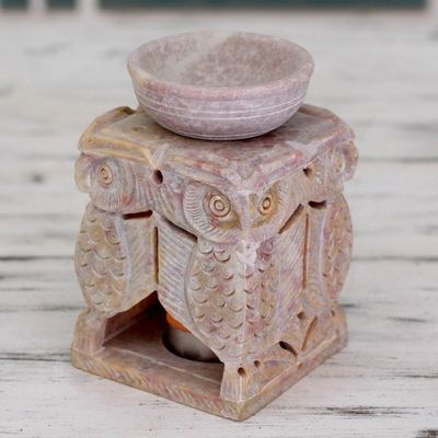 Alternate image for Soapstone oil warmer Hand-carved Agra Owls