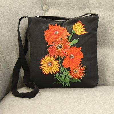 Alternate image for Embroidered Floral Sling Handbag from India Vibrant Blossom