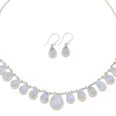Alternate image for Rainbow Moonstone Jewelry Set Necklace and Earrings Lovely Morning