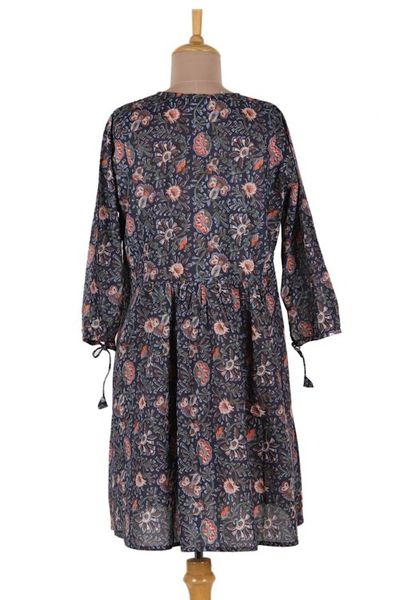 Alternate image for Screen Printed Floral Cotton Babydoll Short Dress from India Floral Surprise