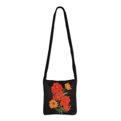 Alternate image for Embroidered Floral Sling Handbag from India Vibrant Blossom