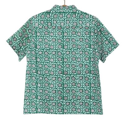 Alternate image for Mens Button-Up Cotton Shirt from India Aqua Lotus