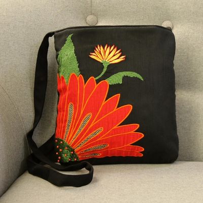 Alternate image for Embroidered Floral Cotton Sling Handbag from India Lovely Blossom
