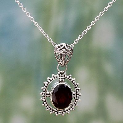 Alternate image for Hand Made Sterling Silver Garnet Pendant Necklace India Red Glamour