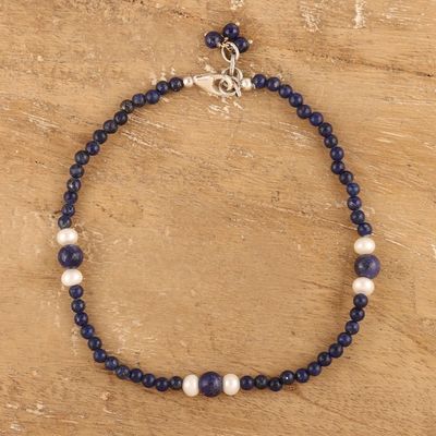 Alternate image for Lapis lazuli and pearl beaded anklet Mystic Truth