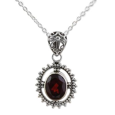 Alternate image for Hand Made Sterling Silver Garnet Pendant Necklace India Red Glamour