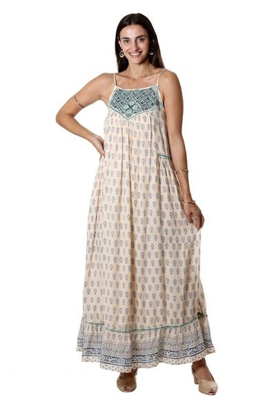 Alternate image for Embroidered Viscose Floral Motif Maxi Dress Corfu Seas