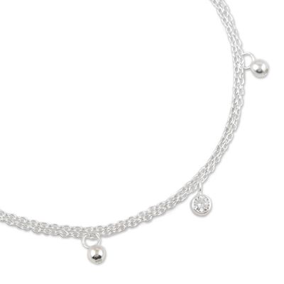 Alternate image for Cubic Zirconia and Sterling Silver Charm Anklet Shine and Sparkle