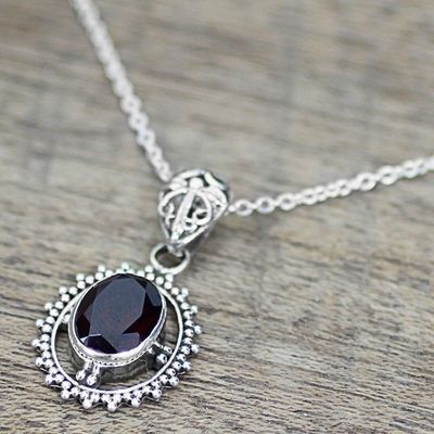 Alternate image for Hand Made Sterling Silver Garnet Pendant Necklace India Red Glamour