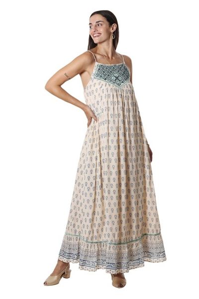 Alternate image for Embroidered Viscose Floral Motif Maxi Dress Corfu Seas