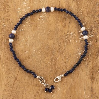 Alternate image for Lapis lazuli and pearl beaded anklet Mystic Truth