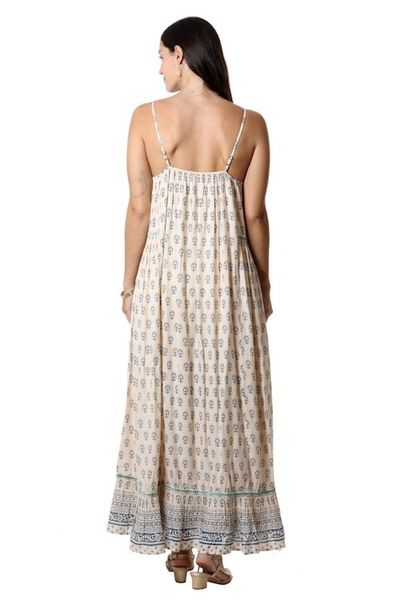 Alternate image for Embroidered Viscose Floral Motif Maxi Dress Corfu Seas