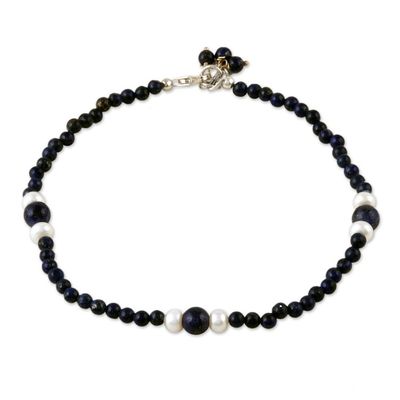 Alternate image for Lapis lazuli and pearl beaded anklet Mystic Truth