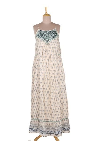 Alternate image for Embroidered Viscose Floral Motif Maxi Dress Corfu Seas