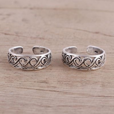 Alternate image for Handcrafted Sterling Silver Pair of Toe Rings from India Fascinating Swirls